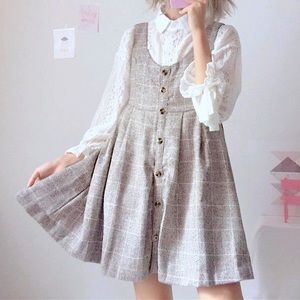 HP✨*NWT* Pinafore Buttoned Mini Dress and Lace Blouse Outfit Set /Size:Asian OS